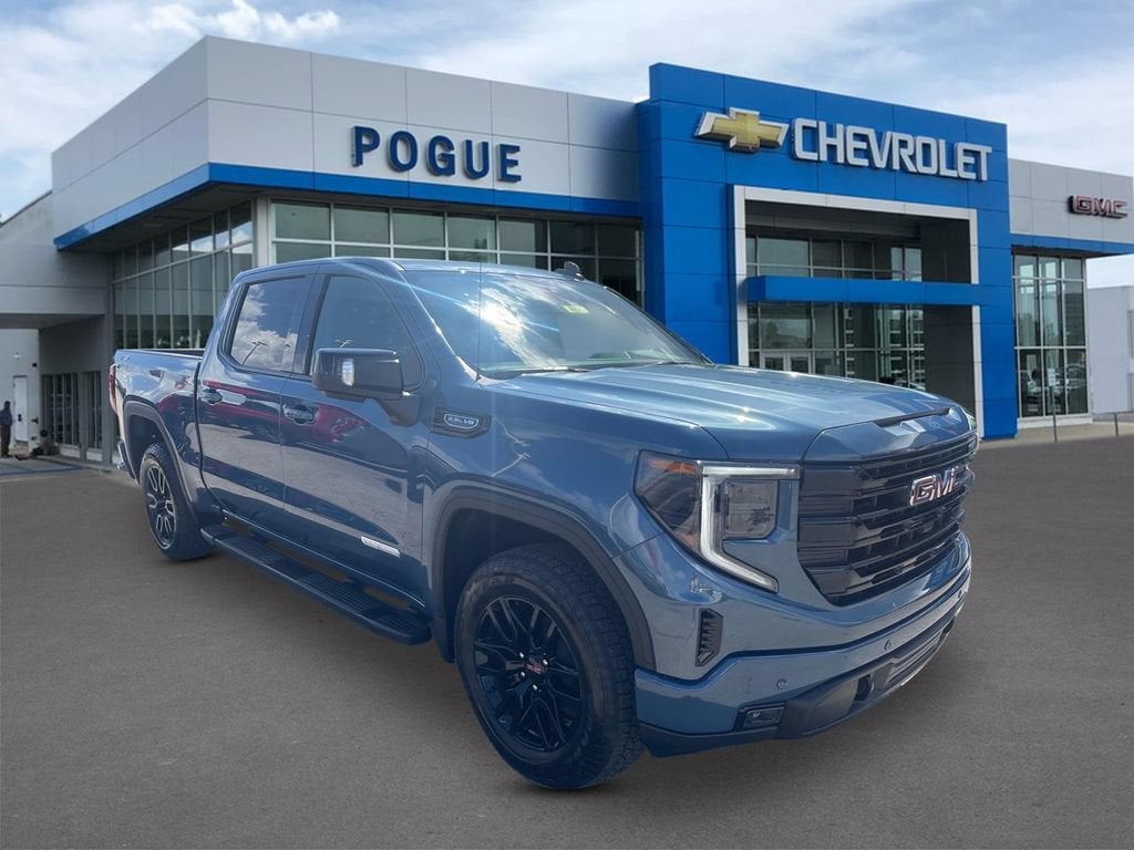 2026 GMC Sierra 1500 Elevation in Downpour Metallic — front three-quarter view
